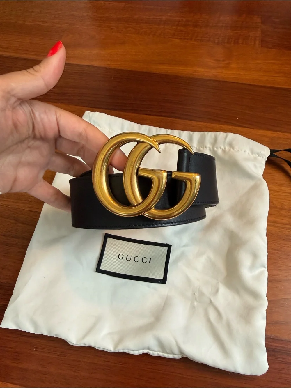 Gucci Black Leather Belt with Gold Interlocking G Buckle